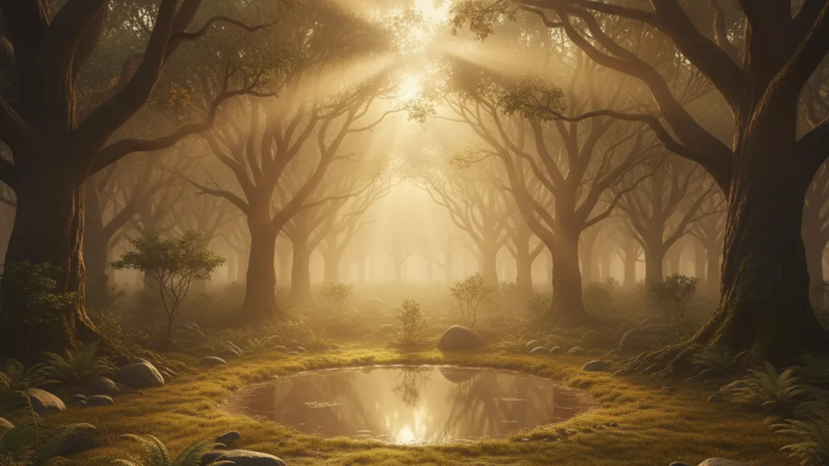 不安から明瞭さへ向かう森の光