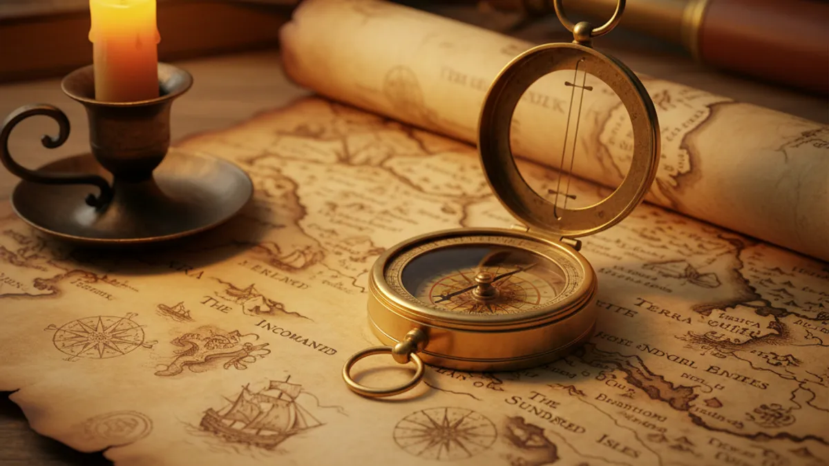方向性を示す羅針盤と地図