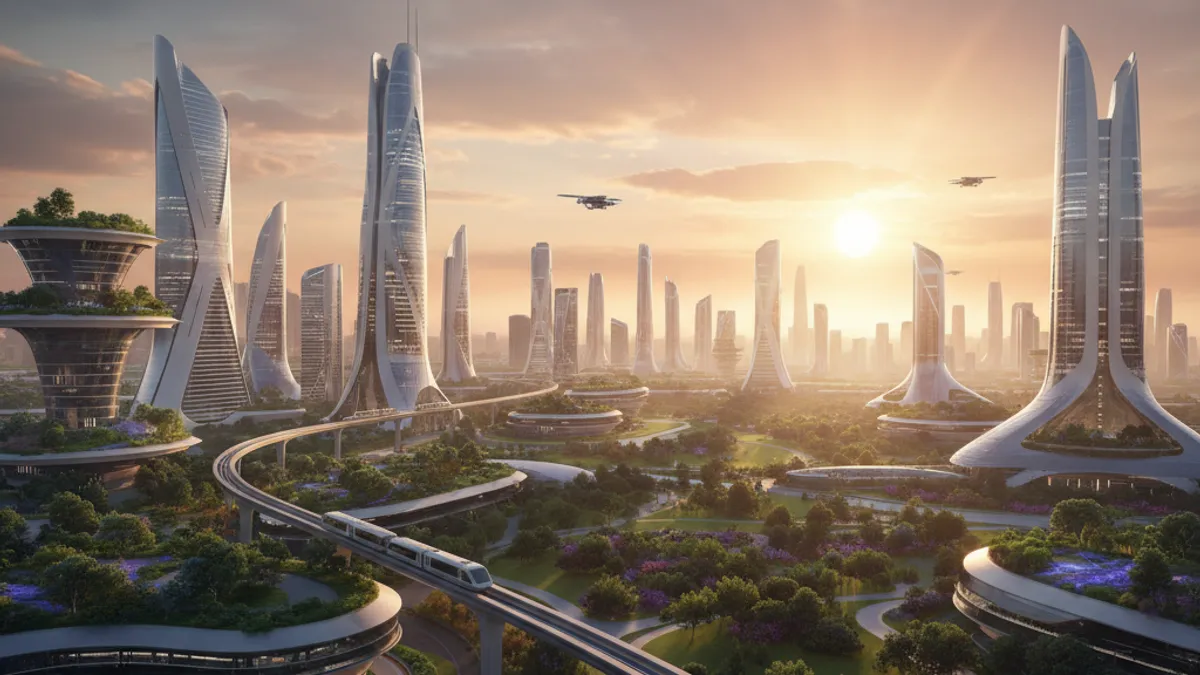 明るい未来を象徴する都市の夜明け