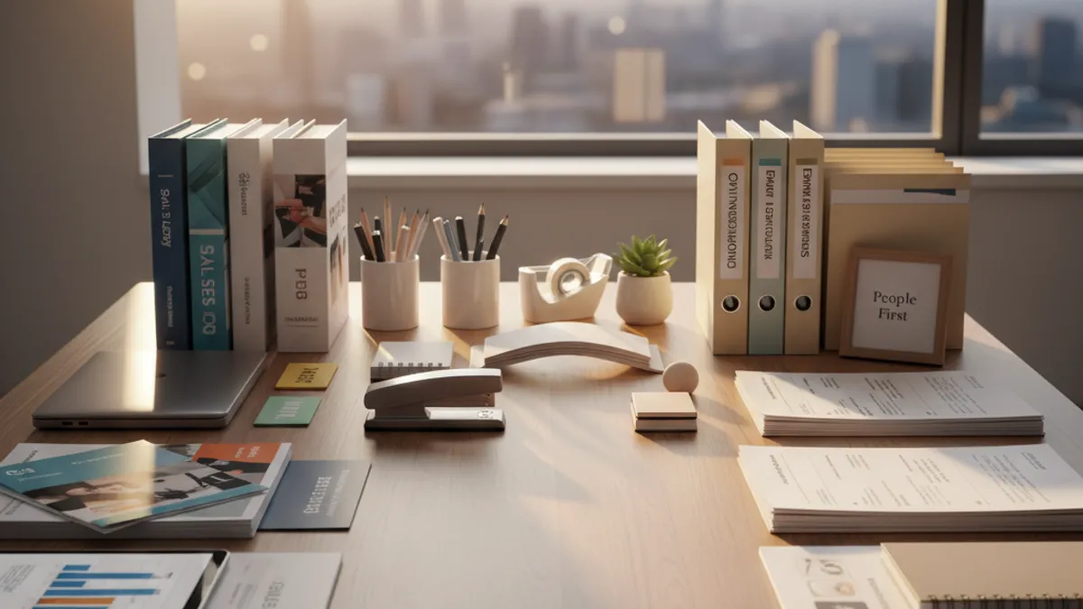 営業スキルが人事業務に活きることを示すデスクの風景