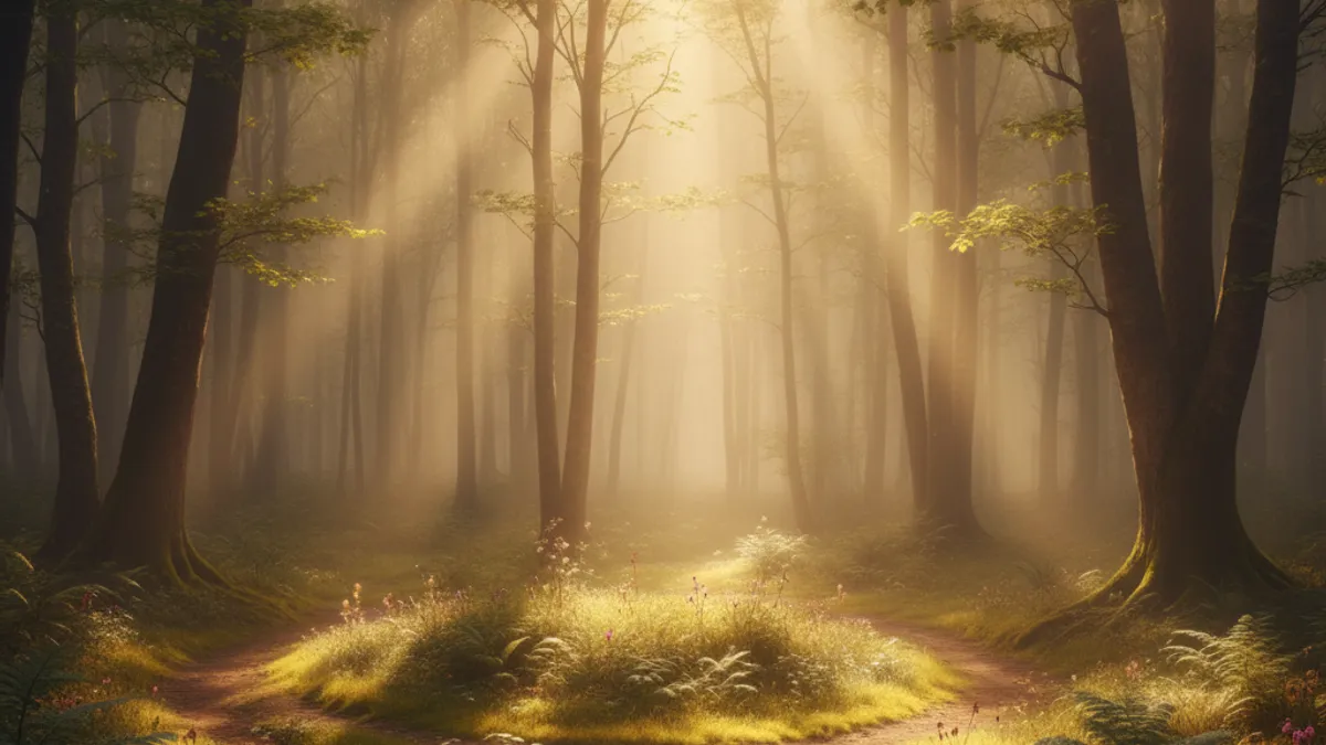 不安から明瞭さへ向かう森の光